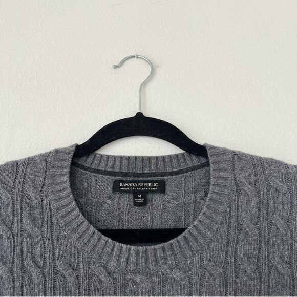 Banana Republic Grey Cable Knit Merino Wool Cashmere Blend Crewneck Sweater - Picture 3 of 7